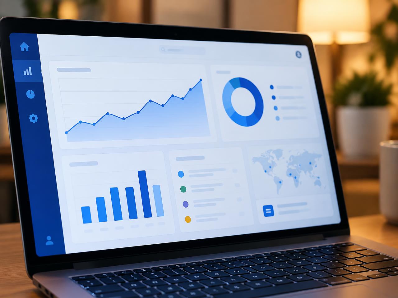Laptop screen showing a web dashboard with charts